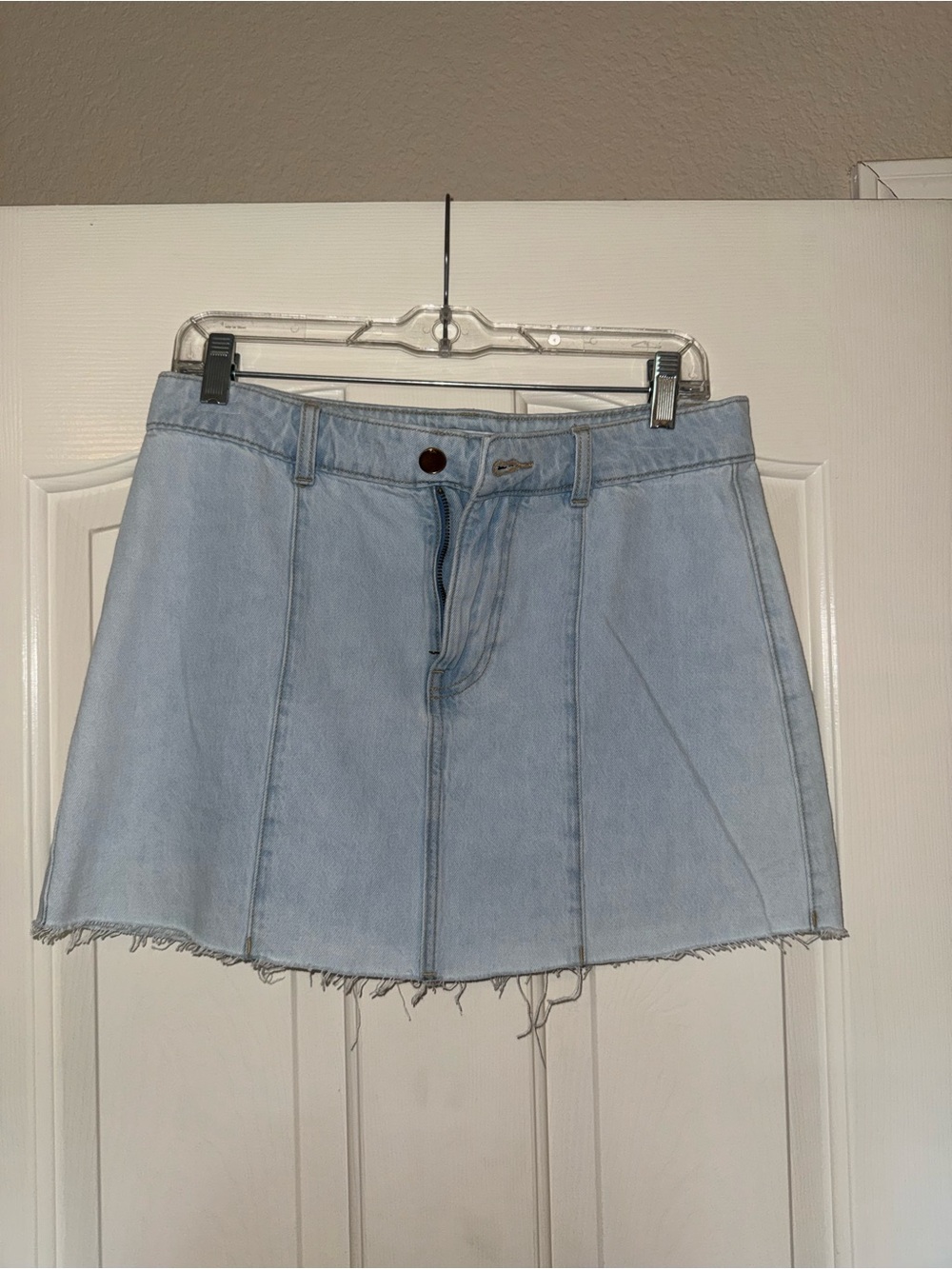 Zara Light Blue Denim Mini Skirt with Raw Hem